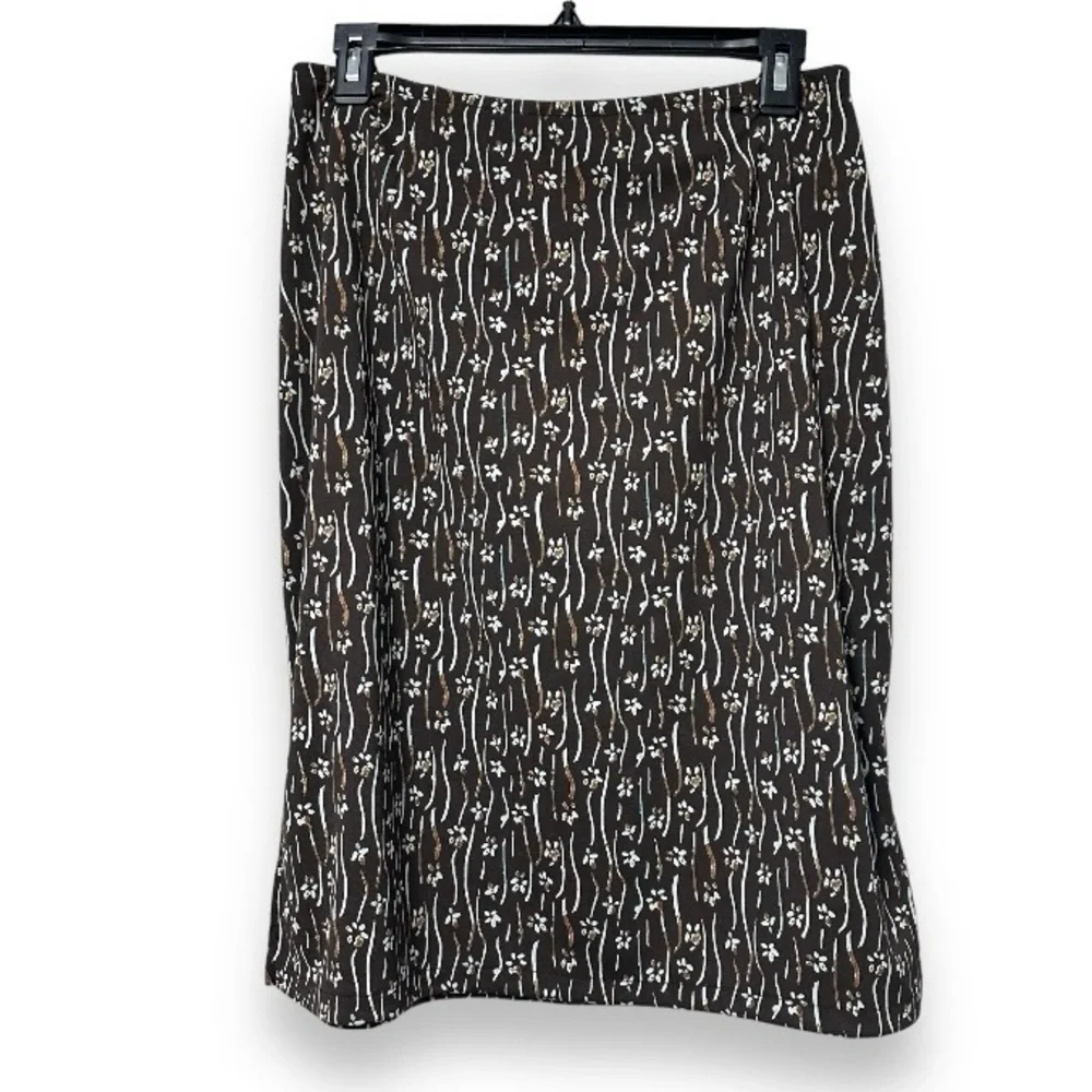 Vintage 90s Axcess Chocolate Brown Floral Midi Skirt Women’s Size Medium Boho - Picture 2 of 16